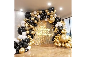 Black and Gold Balloon Arch Kit, ADOINBY 140Pcs Black White Metallic Gold Confetti Latex Balloons 18 12 10 5 Inch Different Size Balloons for Birthday Anniversary Graduation Wedding Party Decorations
