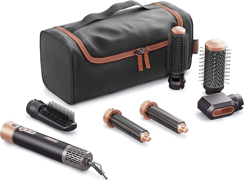 Airstyler Plus, Strumento di Styling 6 in 1 con Motore DC, 3 Livelli di Calore, 2 Velocita, Indicatore LED, 6 Accessori, Guanto e Custodia, 1000 W, 529215
