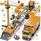 Carrier Truck Race Track Boy Toddlers Toys, Truck Toys for Toddlers 3-5 5-7, Toy Transport Car with Tower Crane Light & Sound, Excavators Cars Gifts for Age 3 4 5 6 7 Years Old Boys Girls