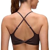 CRZ YOGA Butterluxe Twist Cross Back Sports Bras for Women - U Neck Padded Adjustable Spaghetti Straps Yoga Top