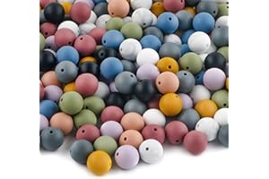 Sunrony 150pcs Silicone Beads,15mm Silicone Beads, Silicone Beads for Keychain Making，Silicone Beads 15mm Bracelet Making Kit and Loose Round Silicone Beads for Pens（Deep Colors）