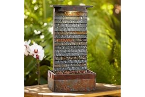 Stave 19" High Small Rustic Zen Indoor Outdoor Decor Slate Stone Tabletop Fountain with Light LED Waterfall Water Feature for Outside Garden Patio Yard Desk Backyard Porch Deck - John Timberland