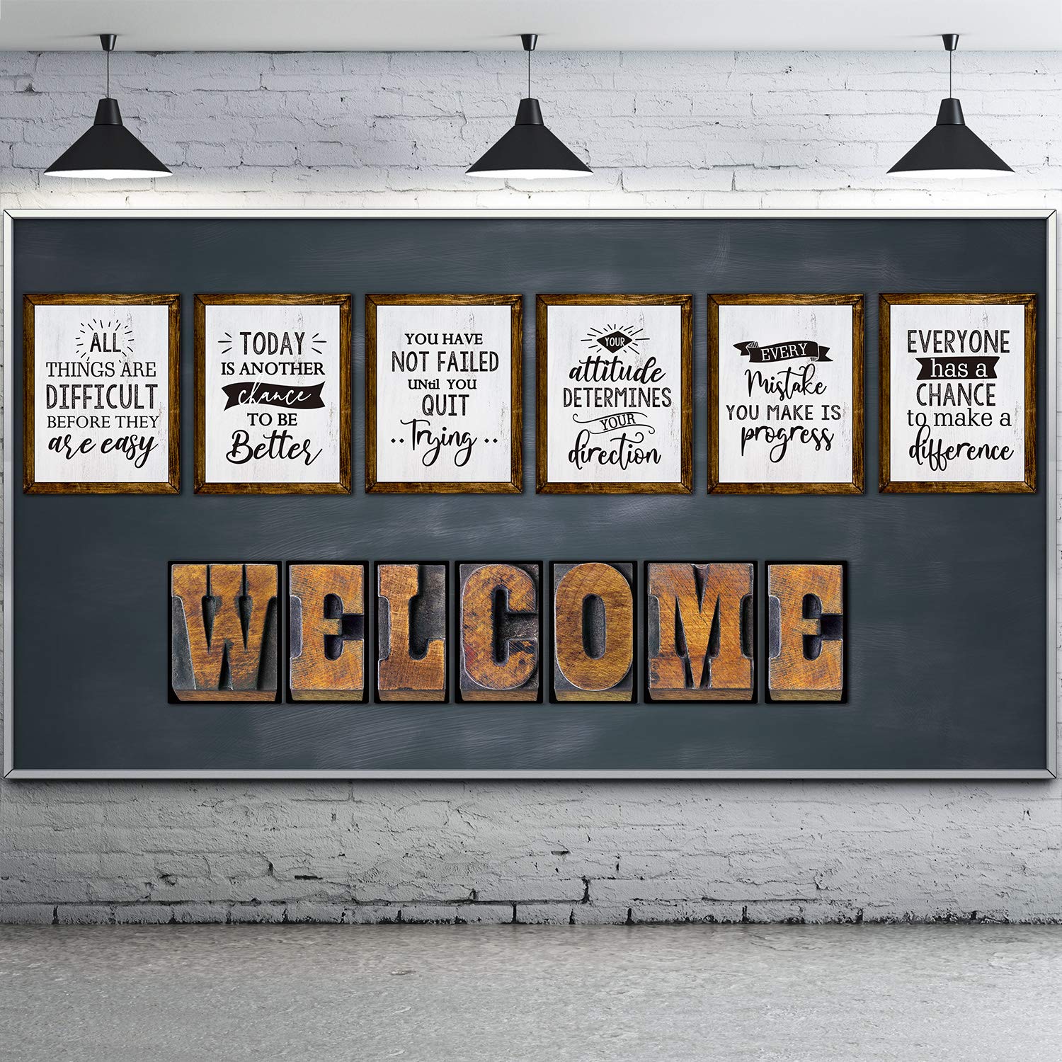 Photo 1 of Outus 13 Pieces Industrial Bulletin Board Decorations Set Inspirational Quote Posters Funny Motivational Work Posters with Welcome Letter and Positive Affirmation for School Classroom Decorations