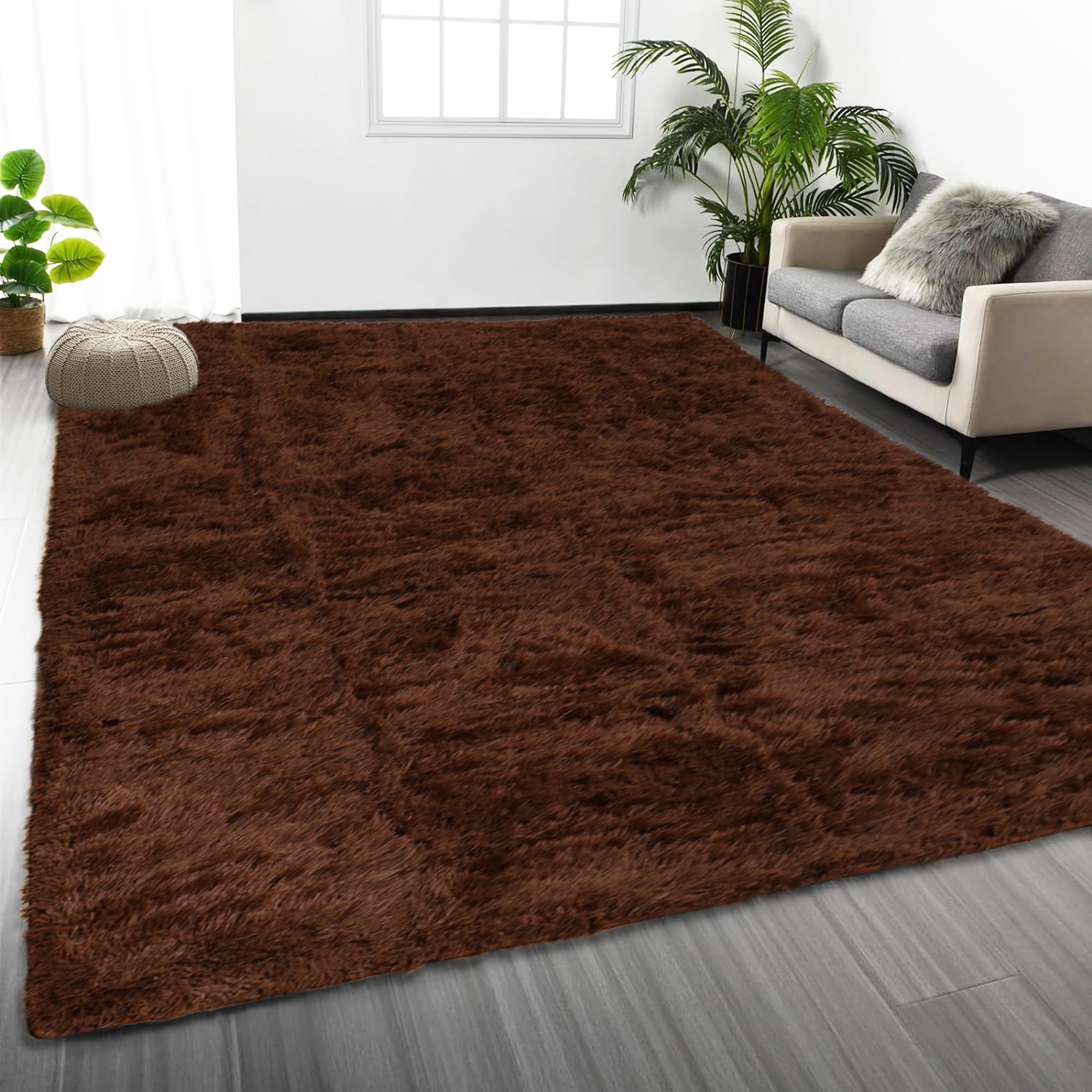 Oxford Homeware Rugs Living Room – Large Brown Area Rugs for Bedroom 80x150 cm – Modern Soft Non Slip Washable Bedside Rug for Floor Carpets