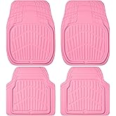 CAR PASS 4 Piece Leather Car Floor Mats -3D Cute Girly Waterproof All Weather Car Mat Full Set, Universal Trim to Fit & Anti-Slip Burr Bottom & Light Easy Clean for SUV Truck Auto Sedan Van(Pink)