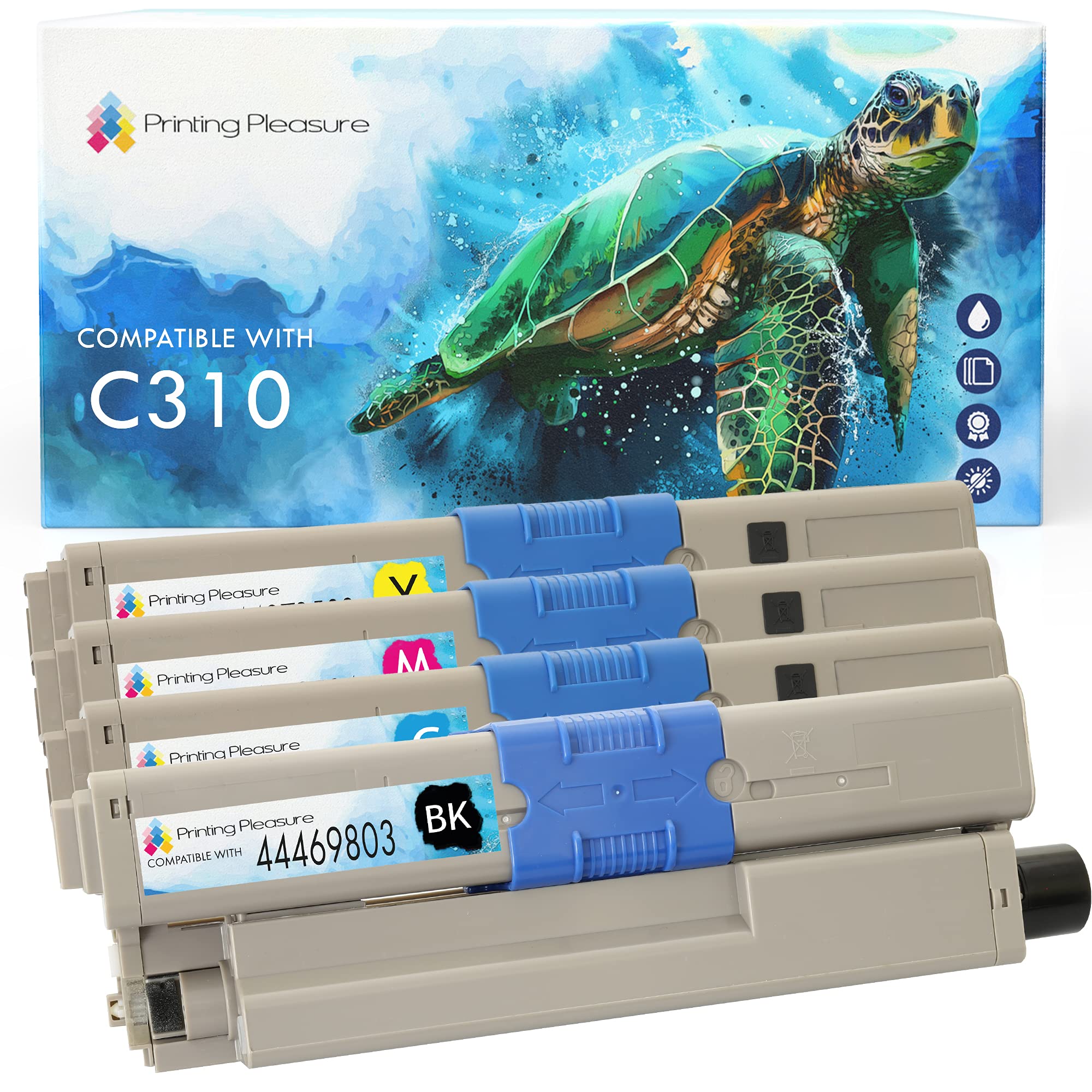 4 (FULL SET) Compatible Toner Cartridges for OKI C310dn C330dn C510dn C530dn C531 C531dn MC351 MC352dn MC361 MC361dn MC362dn MC561 MC561dn MC562dn C511 C511dn - Black/Cyan/Magenta/Yellow, High Yield