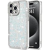 Lafunda for iPhone 15 Pro Case Glitter, Luxury Shiny Bling Sparkly Bumper Cover with Crystal Diamonds for Women Girls Soft TPU Slim Shockproof Protective Phone Case for iPhone 15 Pro 6.1", White