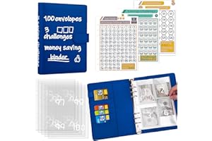 Antner 100 Envelopes Money Saving Challenge Binder Savings Challenges Book to Save $5,050 and $10,000 and $500, A5 Money Saving Planner Cash Envelope Budget Binder, Navy Blue