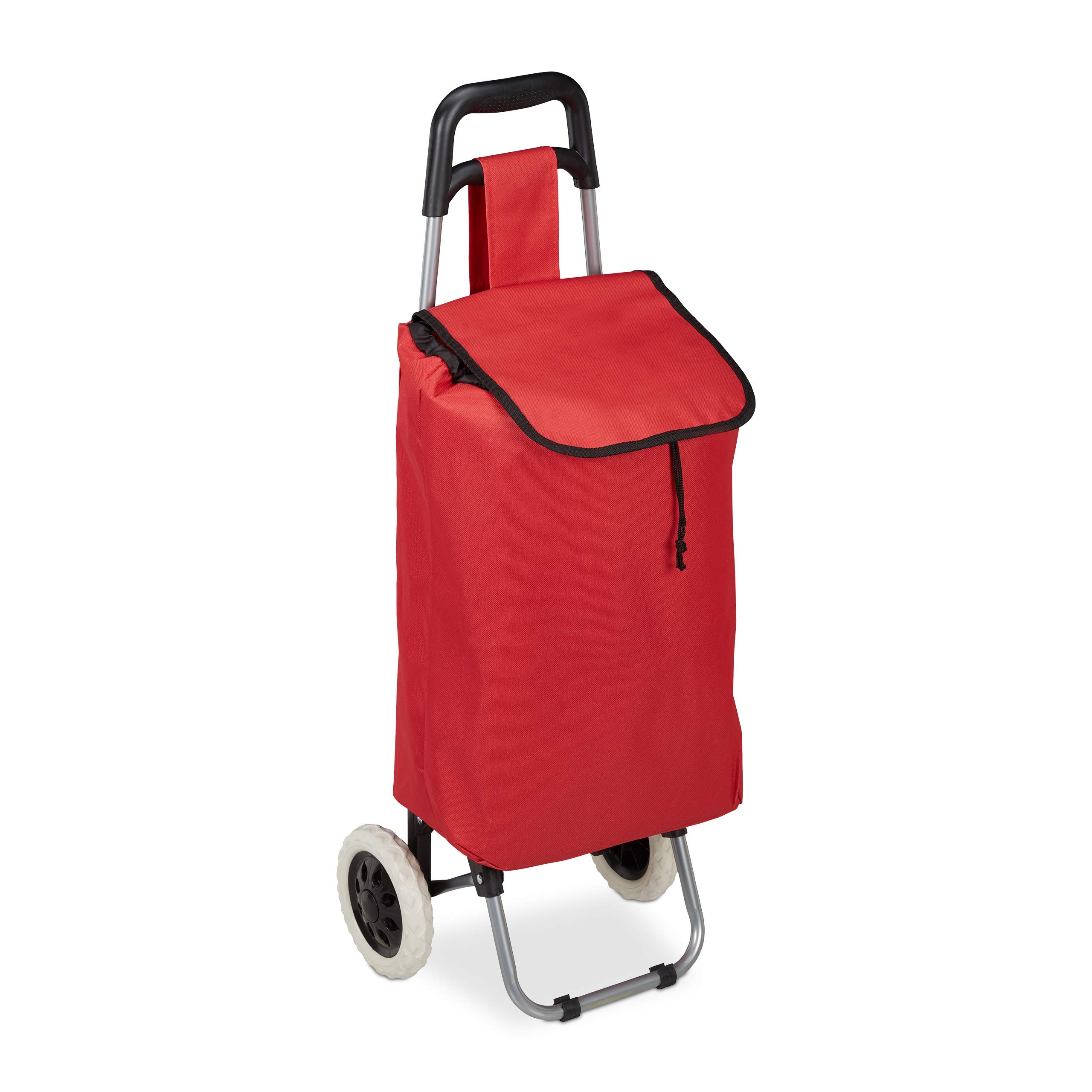 Relaxdays Folding Shopping Trolley, Removable 28 L Grocery Tote, with Wheels HWD 92.5 x 42 x 28 cm, Red