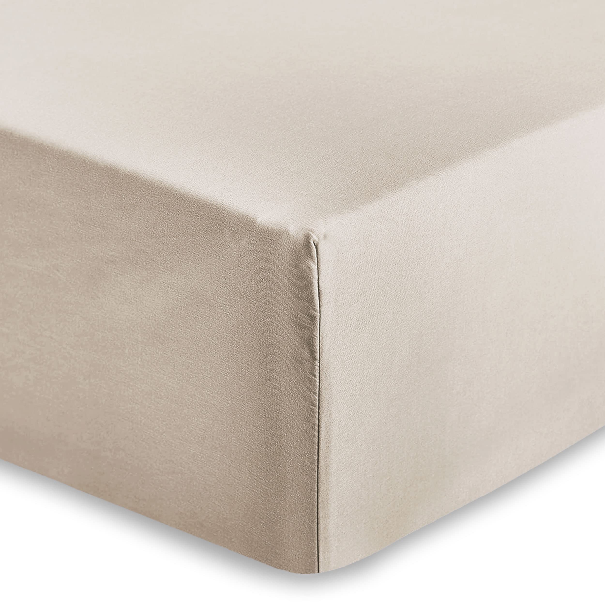 AMEHA Super King Fitted Sheet 25 cm Deep Soft Brushed Microfiber Fabric Easy Care Fade Resistant Fitted Bed Sheets (Cream, 180 x 200 cm)