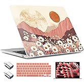 TWOLSKOO Compatible with M4 MacBook Air 13.6 inch Case 2025-2022 Release M4 A3240 M3 A3113 M2 A2681, Plastic Hard Shell & Keyboard Cover & Type C Adapter & Screen Protector, Mountains & Daisies