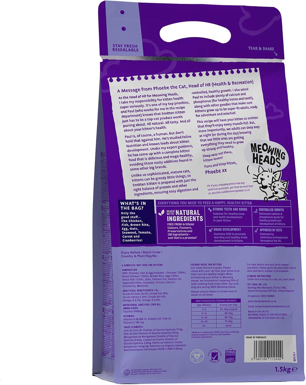 Meowing Heads Complete Dry Cat Food 1.5kg - Smitten Kitten - Vet Approved, 1.5 kg (Pack of 1) - Image 3