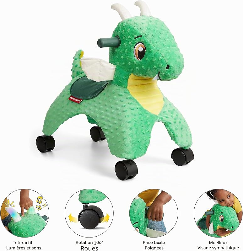 Dragon à roulettes Jade The Magical Touch Dragon avec lumières et Sons interactifs, Jouet Vert pour se déplacer, de 1 à 3 Ans