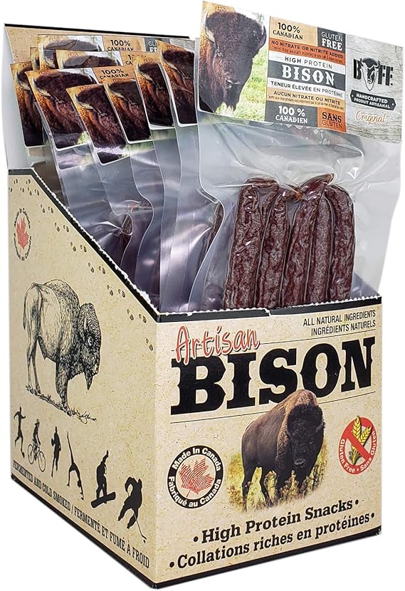 Buff Bison Meat Sticks, CanadianRaised, GrassFed Protein Snack, 5