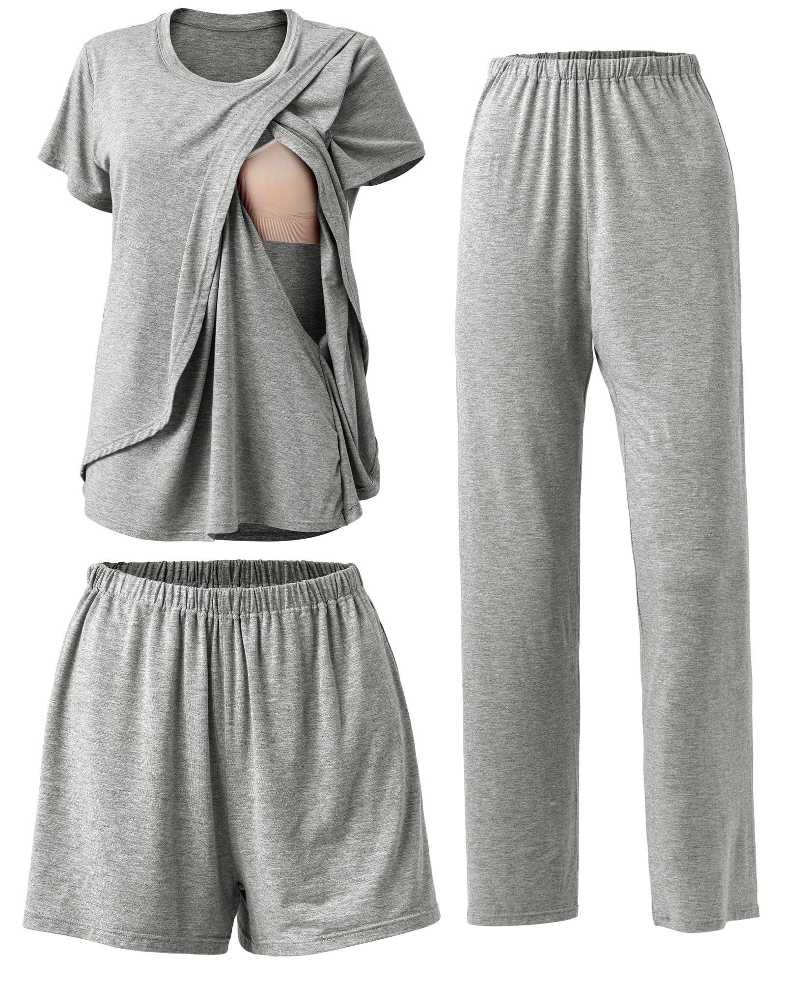 Rnxrbb 3 Piece Postpartum Nursing Pajamas Set