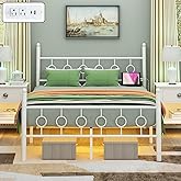 Jenmit Full Size Bed Frame with Headboard, Metal Platform Bed Frame with Charging Station & LED Lights, Storage Space Under Bed, No Box Spring Needed, Noise Free, Easy Assembly, White