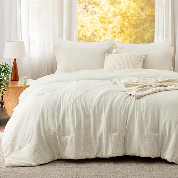 BEDSURE CALIFORNIA KING COMFORTER SET, IVORY SOFT PREWASHED BEDDING FOR ALL SEASONS, 3 PIECES GENTLESOFT™ BED SET, 1 LIGHTWEIGHT COMFORTER (104″X96″) AND 2 PILLOWCASES (20″X36″)