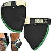 Click Horse Hock Shield, Horse Care Boots, Hock Shield for Horses w/ Fleece Lining, Prevents Hock Sores &amp; Bed Sores, Tear Resistant Hock Protectors for Horses, Black w/ Green Trim