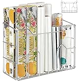 Cididu Kitchen Wrap Organizer Rack Wall Mount, Cabinet Door Organizer Storage, Wall Rack Basket Sturdy Steel Wire, Tall Inside Cabinet Holder for Aluminum Foil Plastic Wrap Wax Paper, Easy to Install