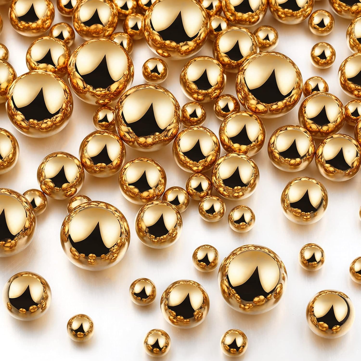 Vase Fillers - Junkin 150 Pieces Vase Filler Faux Pearls Vase Makeup Beads No Hole Gloss Pearl Beads Mixed Sizes Round Pearls for Vase Home Party Wedding Decor, 8/14/20 mm (Gold)