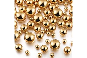 JUNKIN 150 Pieces Vase Filler Faux Pearls Vase Makeup Beads No Hole Gloss Bead Mixed Sizes Round Pearl for Home Party Wedding Decor, 8/14/20 mm(Gold)