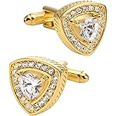 Jonwo 14K Gold Plated Triangle Gem Stone Cufflinks for Men Wedding Dress Men Crystal Cufflink for Shirt Party Birthday Anniversary Dress