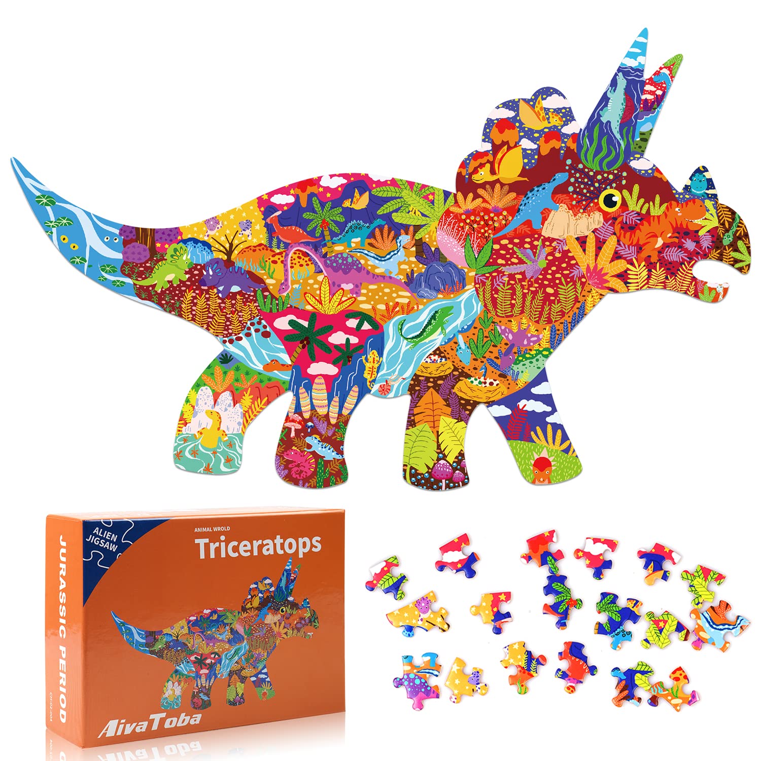 Dinosaur Jigsaw Puzzle for Kids, 150 Pieces Triceratops Puzzles, Best Gift for Children Age 4 5 6 7 8 9 10 Years.