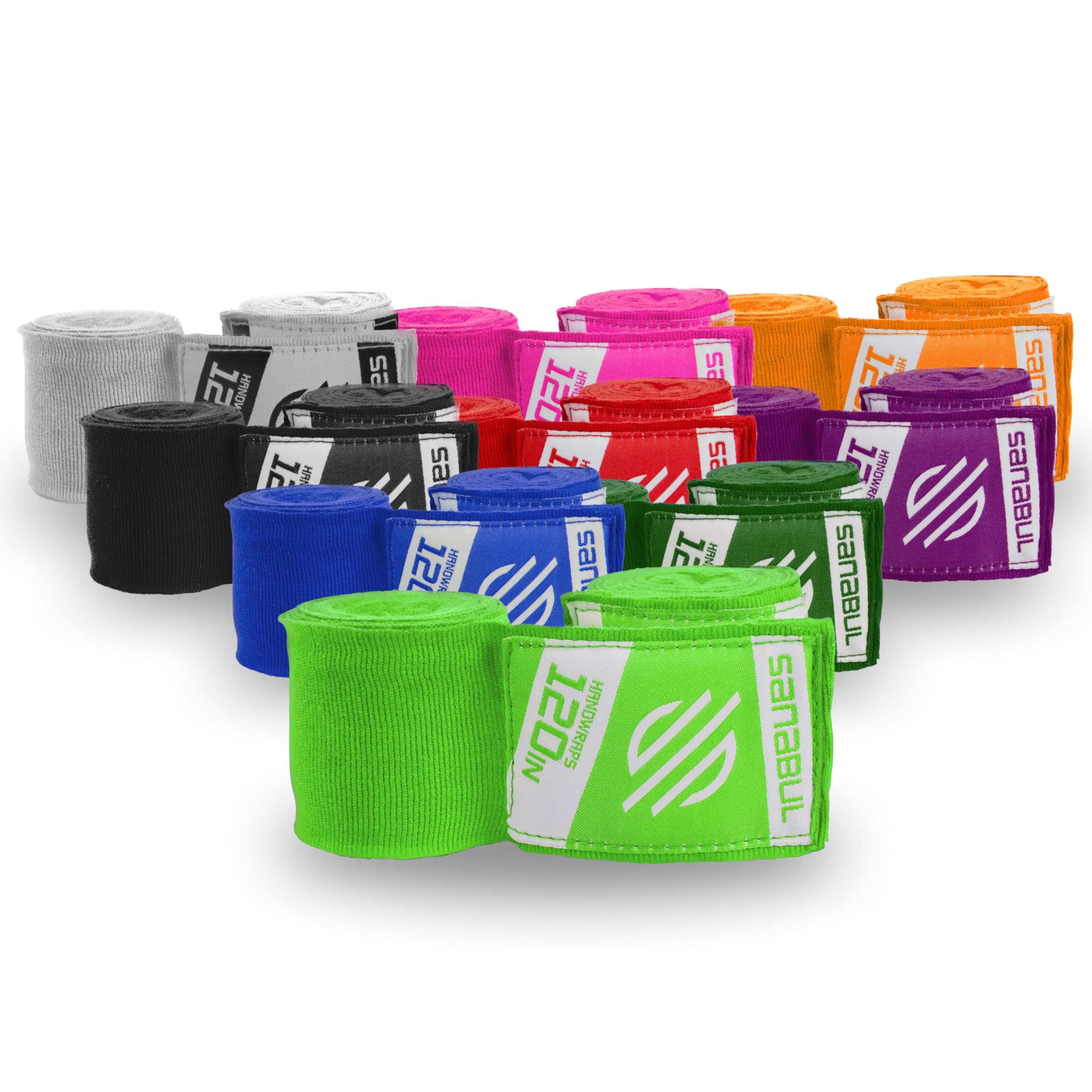 Photo 1 of Sanabul Elastic 120 inch Boxing Hand Wraps Kickboxing Handwraps for Boxing Gloves for Men, Women, and Kids Muay Thai MMA Hand Wraps - Green, 120 inches