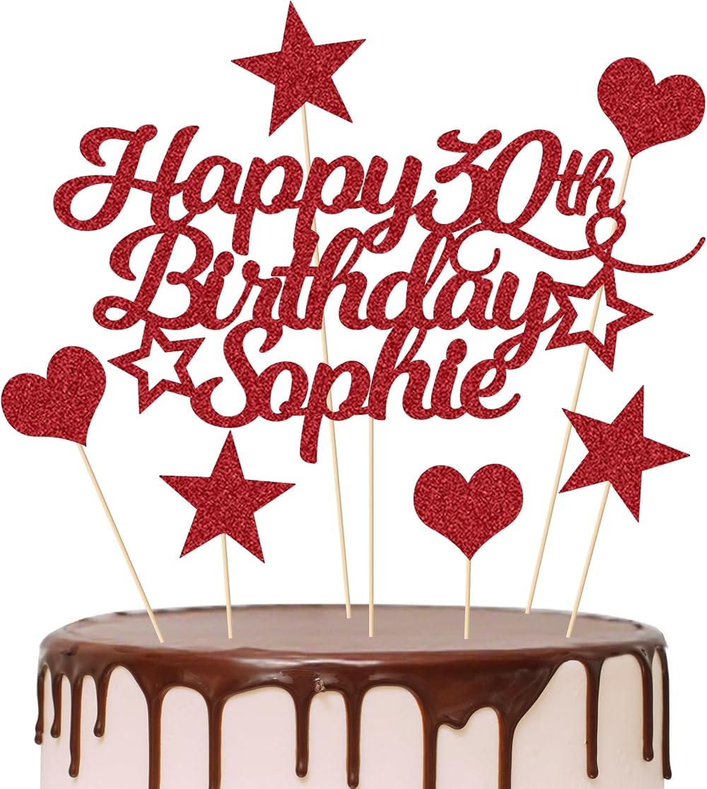 EDSG Personalised Happy Birthday Cake Topper Custom Name Age 16 18 21 40 60