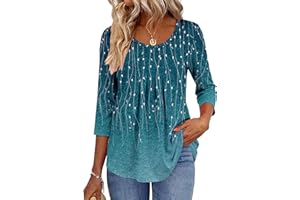 Zeagoo 3/4 Sleeve Tops for Women Crew Neck Blouses Pleated Casual Shirts Fall Work Clothes 2025