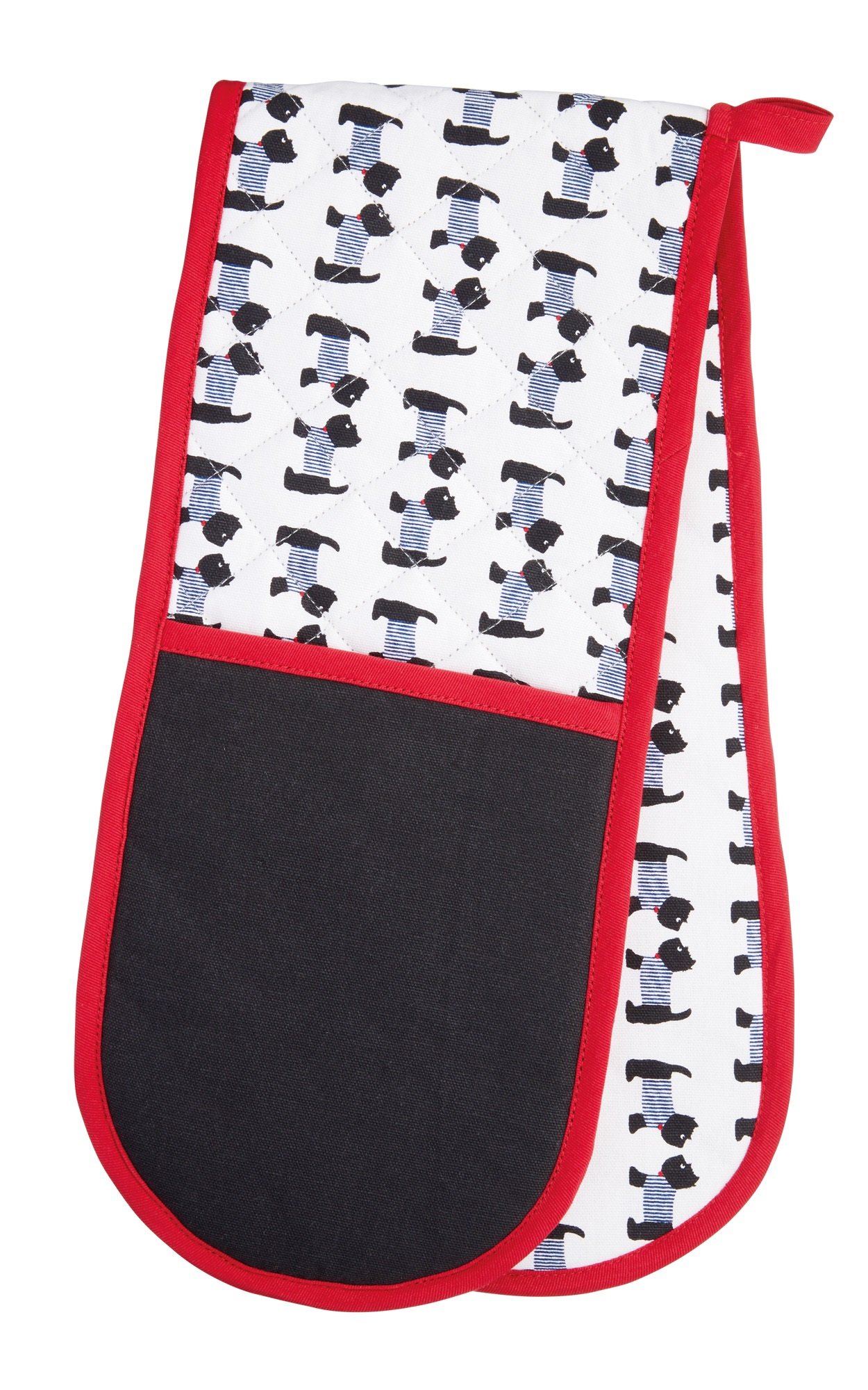 KitchenCraft 1% Cotton 'Westie' Dog-Themed Double Oven Gloves, 86 x 18 cm (34" x 7") - Black / Red