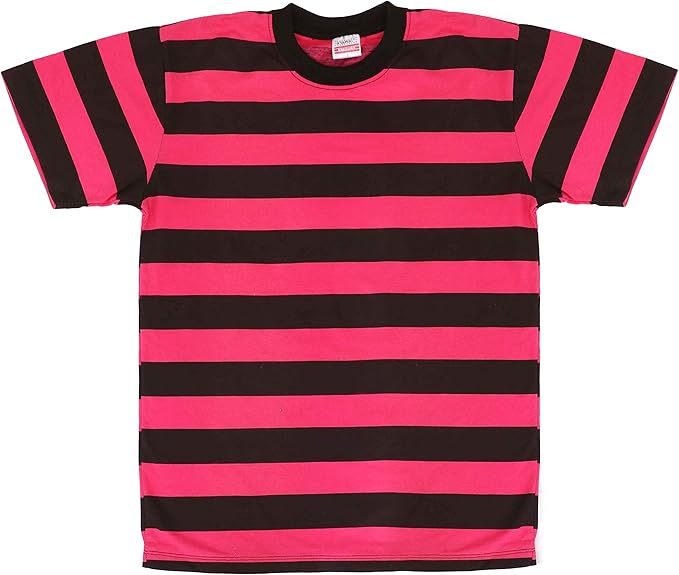 ILOVEFANCYDRESS ADULTS HOT PINK & BLACK STRIPED TSHIRT LARGE 42" CHEST