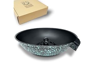 U-nitt Rain Chain Anchoring Basin/Bowl/Dish/Pan/Saucer to Catch Rain Water to Replace Gutter Downspout | Spill Over with Scupper | Birdbath Alternative | 9" Chain | Black Powder Coated | Patina 12"