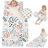 Viviland Toddler Nap Mat with Pillow and Minky Dot Blanket, Rolled Sleeping Mats/Slumber Bag, Large Thick Kids Nap Mat for Preschool, Daycare, Kindergarten, Travel Camping -Cute Cat