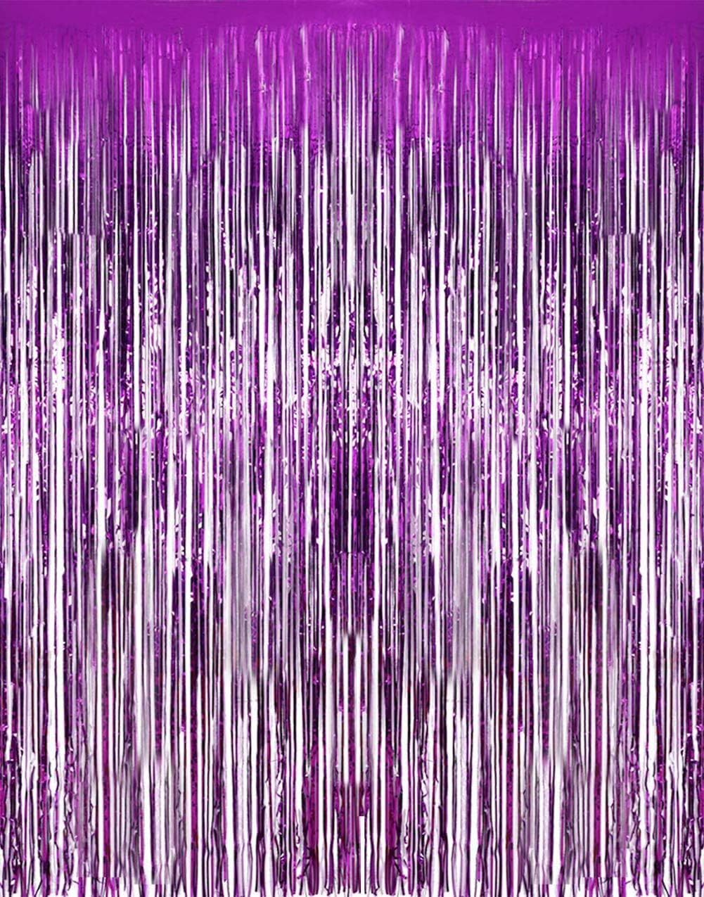 DANIRZE 3' X 8' (36" X 96") 3 ft X 8 ft. Metallic Purple Foil Fringe Curtains Door Window Curtain Party Decoration (2-Pack, Purple)