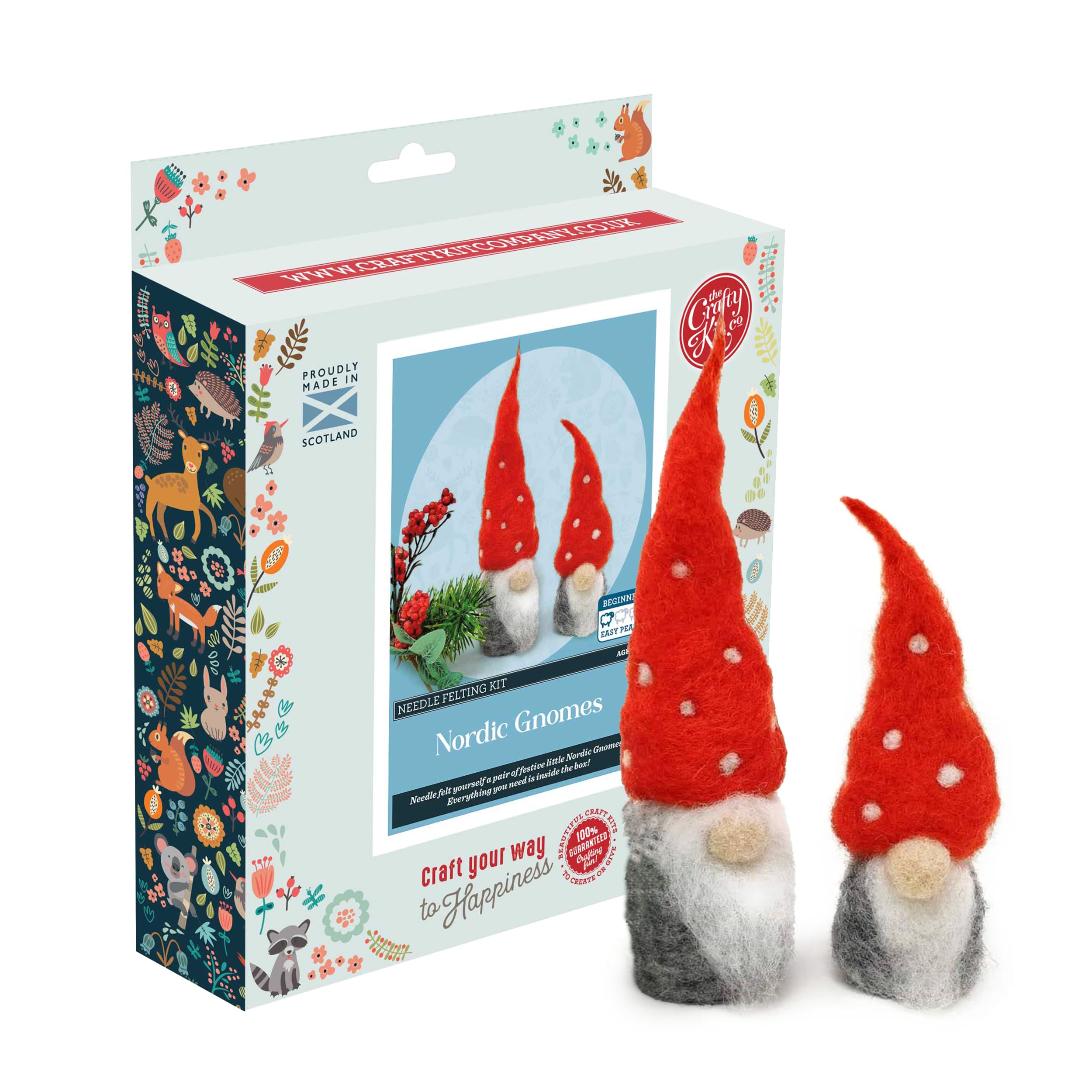 The Crafty Kit Company Needle Felting Craft Kit - Nordic Gnomes | 100% Corriedale Wool DIY Felt Craft Kit – Handmade Gift for Adults, Teens & Beginners | Age 10+