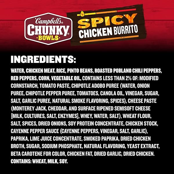 CAMPBELL’S CHUNKY SPICY CHICKEN BURRITO SOUP, 15.25 OZ BOWL