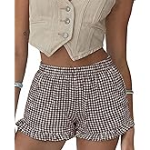 Aoulaydo Boxer Shorts for Women Pajama Gingham Shorts Casual Lounge Sleep Plaid Y2K Beach Bottoms for 2026 Summer