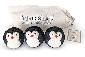 Friendsheep Wool Dryer Balls, Organic Reusable Fabric Softener Alternative for Laundry, Handmade, Fair Trade, Hypoallergenic, Eco-Friendly, Plastic-Free (3 Pack XL – Penguin)