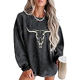 UNIQUEONE Boho Cow Skull Sweatshirt Women Cowgirl Shirt Rodeo Western Country Concert Outfits Nashville Graphic Pullover Tops