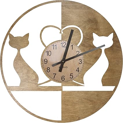 Evevo Chat Chats Du President Horloge Murale En Bois 50 Cm 109 Couleurs A Choisir Parmi