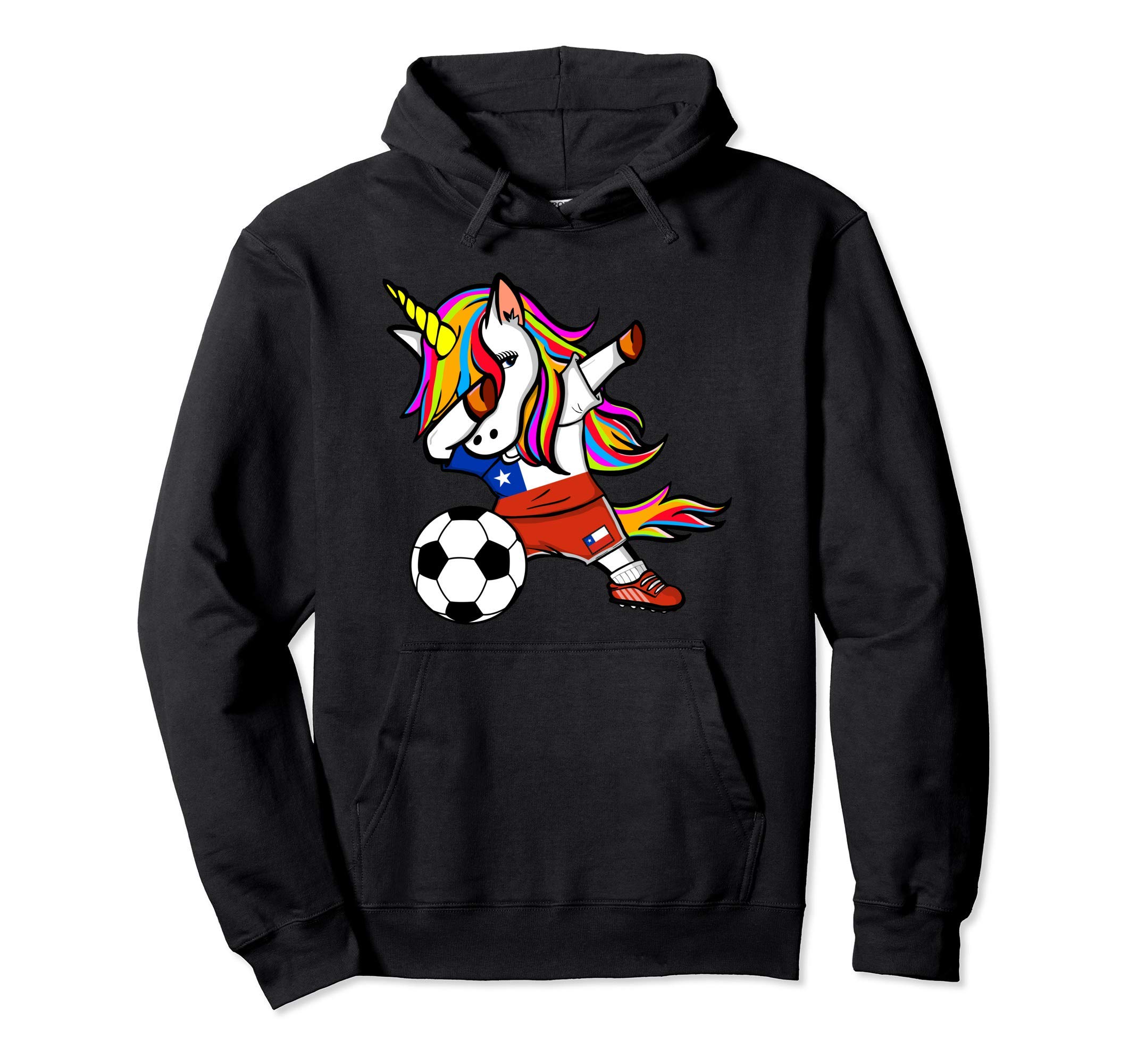 Funny Dabbing Unicorn Chile Football - Chilean Flag Soccer Pullover Hoodie
