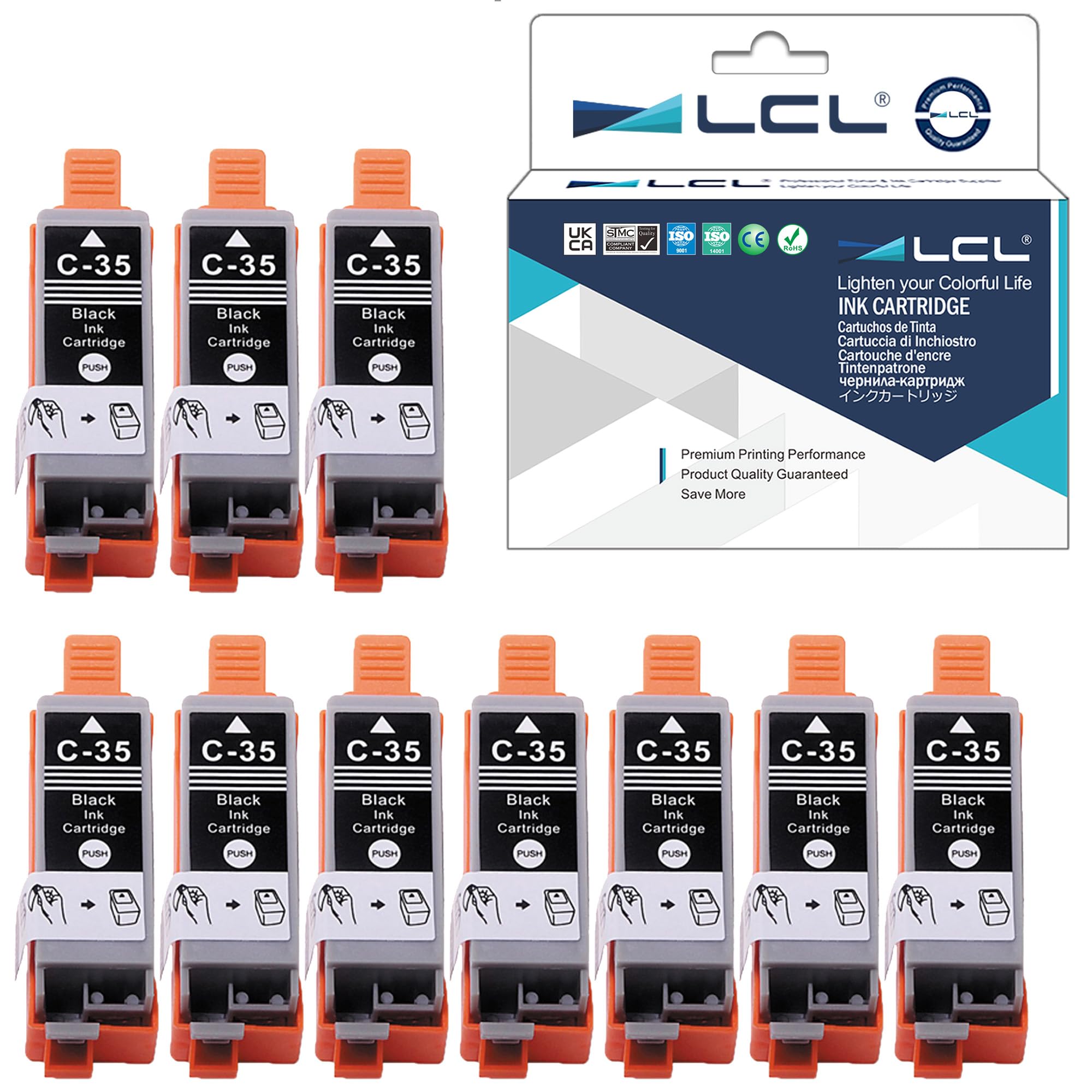LCL Compatible Ink Cartridge PGI-35 PGI35 1509B002 (10PK Black) Replacement for Canon PIXMA IP100B PIXMA IP100 PIXMA IP110 PIXMA mini260 PIXMA mini320 TR150