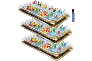 Glimin 3 Pcs Inflatable Serving Bar Salad Ice Tray Food Drink Candy Buffet Containers Picnic Pool Inflatable Cooler with a Drain Plug and a Hand Pump, 53 x 23.6 x 4.7 Inch(Black)