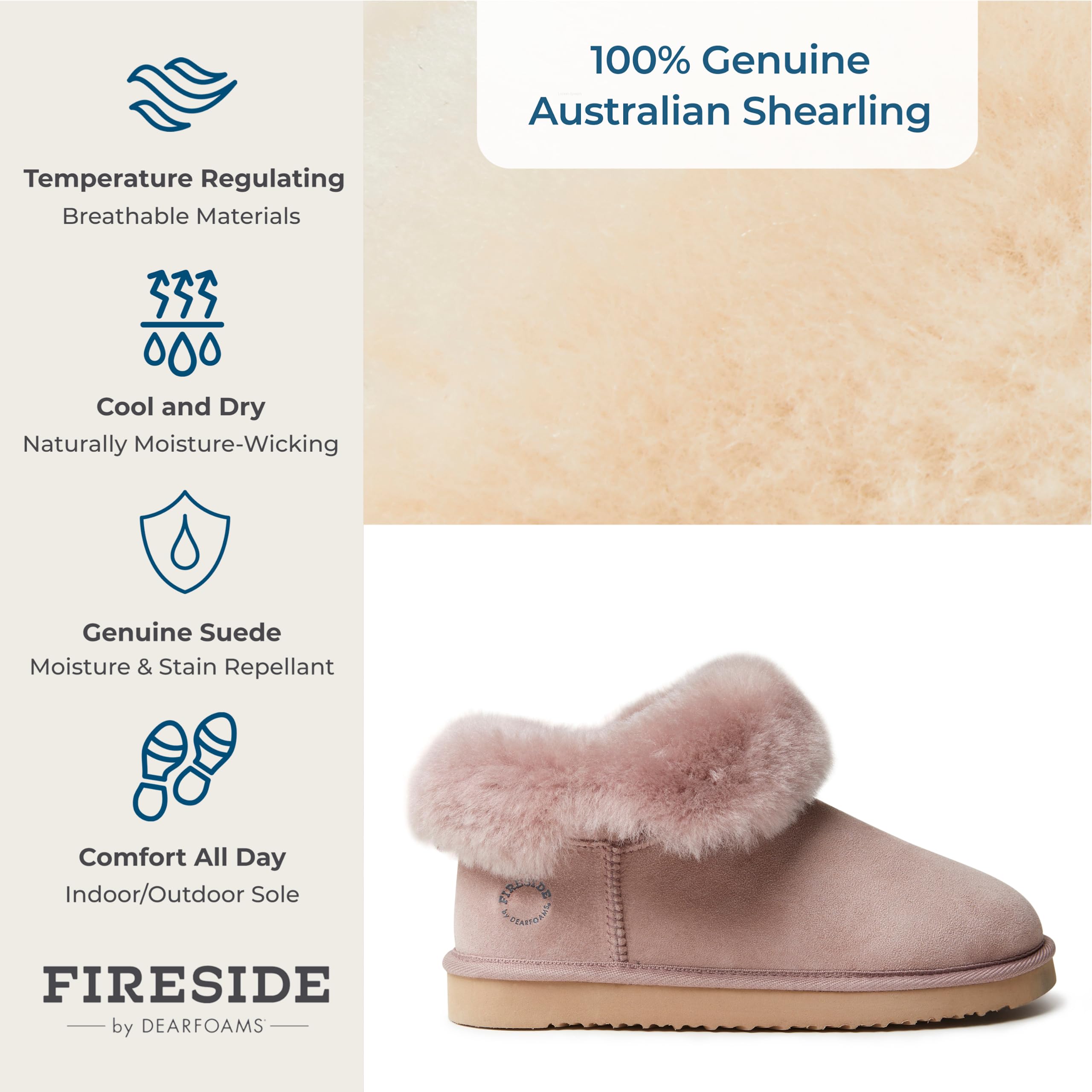 Dearfoams Women's Fireside Shearling Water Resistant Indoor/Outdoor Foldover Boot Slipper