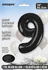 Unique Black Number 9 Shaped Large Foil Balloon 86cm 1 Piece view 2