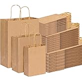 OUTUXED 180pcs Paper Bags with Handles Brown Kraft Paper Gift Bags Assorted Sizes (8/10/12.6 Inches) Bulk for Gift, Merchandise, Retail, Shopping, Party Favor