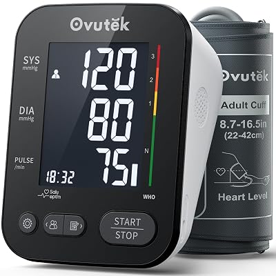 Ovutek Blood Pressure Monitors for Home Use, Automatic Digital Blood Pressure Cuff with Large Cuff, 2 Users x 120 Sets Memory, Manual Arm Blood Pressure Machine with Backlight (Black)