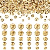 Craftdady 150Pcs Real 18K Gold Plated Spiral Round Beads Golden Metal Spacer Loose Bead Brass Round Beads for DIY Crafts Bracelets Necklaces Earrings Jewelry Making 2-5.5mm,5 Styles