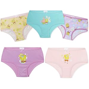 Get Trend SpongeBob SquarePants Girls’ Cotton Underwear Briefs, 5 Pack | Soft, Comfortable & Breathable Girls’ Panties, Elast